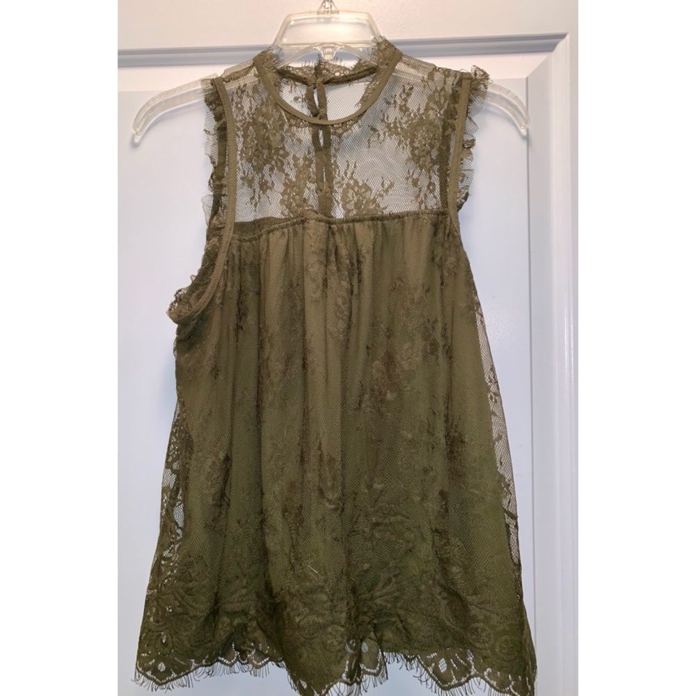 Olive high-neck lace tank